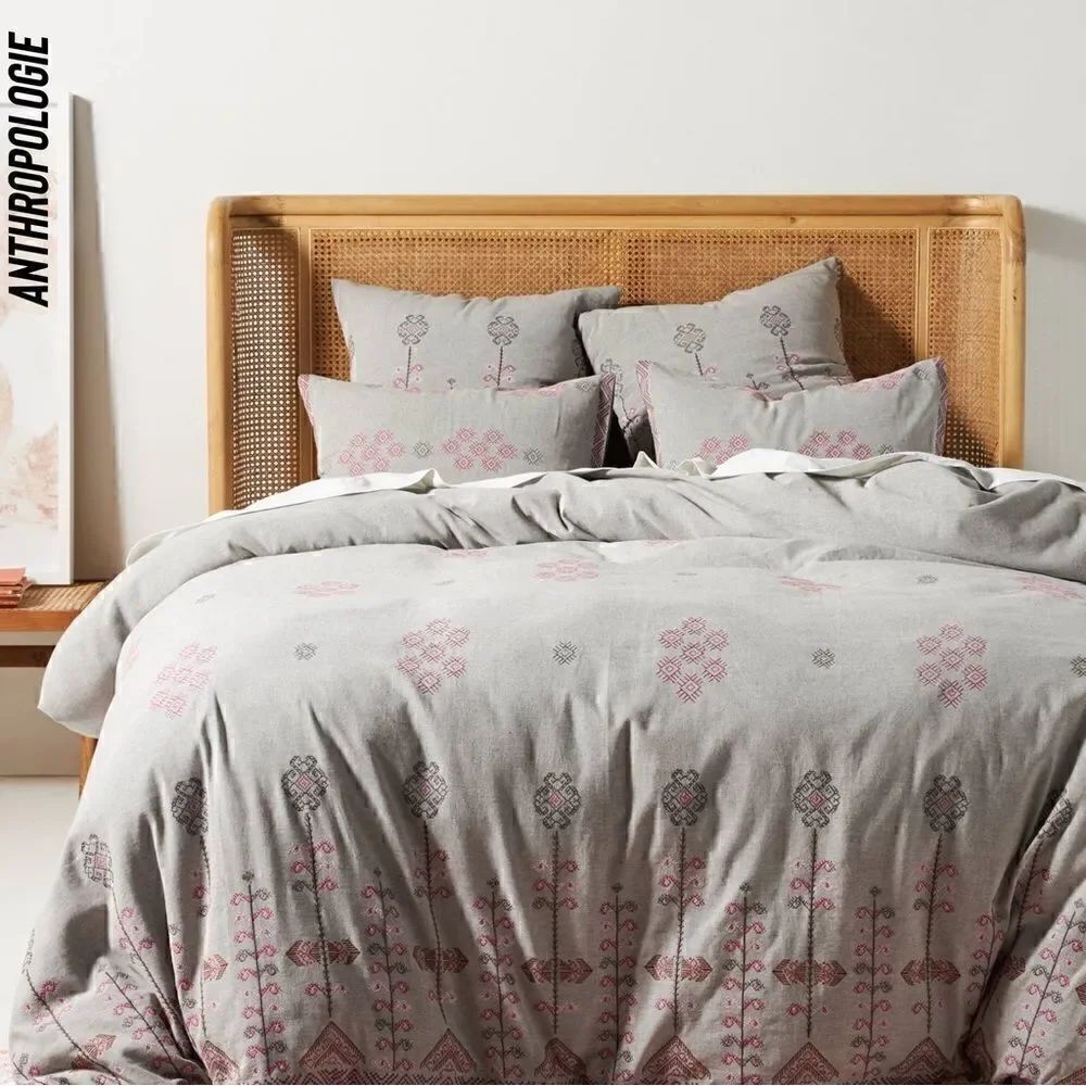 ANTHROPOLOGIE NATANI EMBROIDERED DUVET COVER IN LIGHT GREY NEW QUEEN